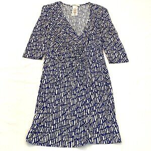 Laundry faux wrap dress Womens Size 10 geometric royalblue white v-neck stretch